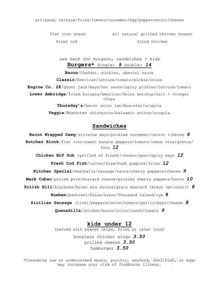 Thursdays Restaurant - Beaver, PA menu_pic