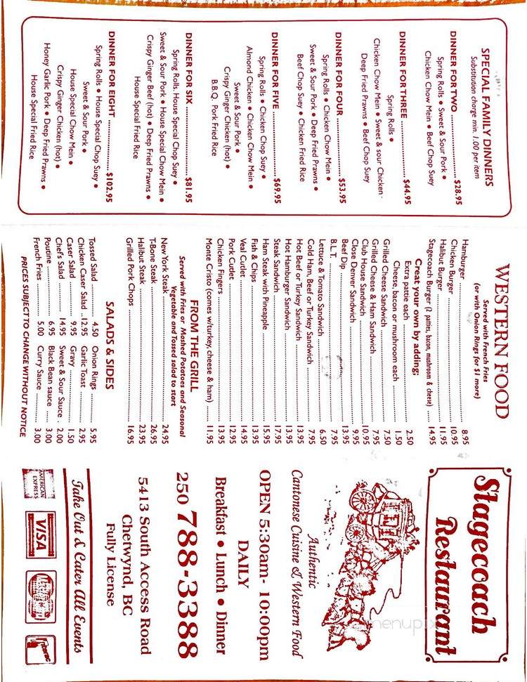 Stage Coach Restaurant - Chetwynd, BC menu_pic