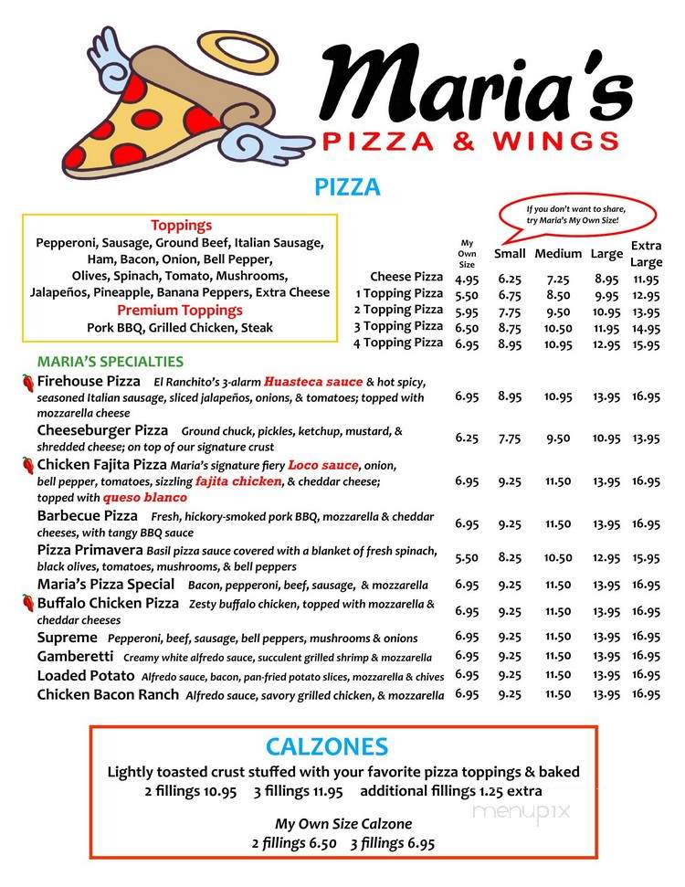 Maria's Pizza And Wings - Bolivar, TN menu_pic