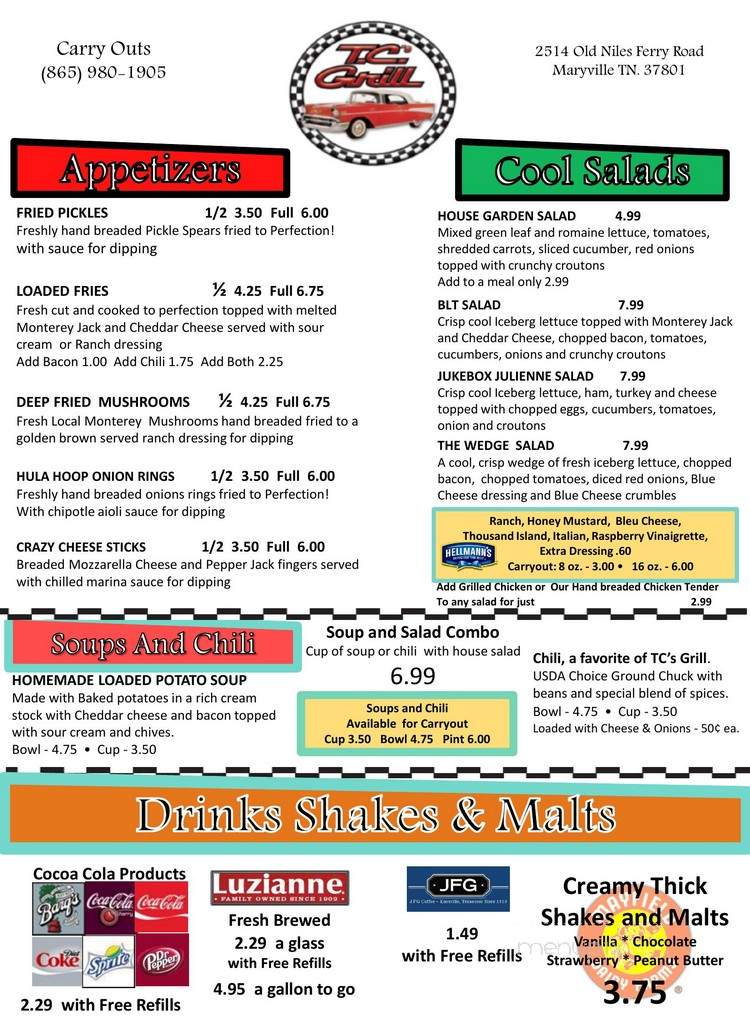 T.C.'s Grill - Maryville, TN menu_pic