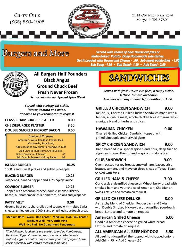 T.C.'s Grill - Maryville, TN menu_pic