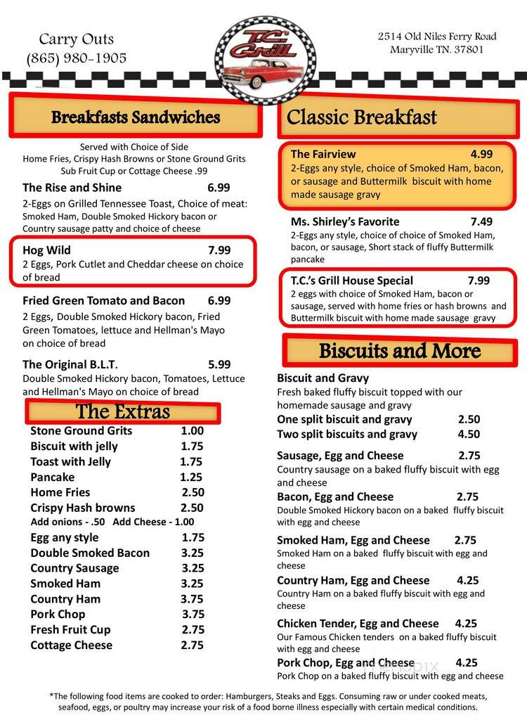 T.C.'s Grill - Maryville, TN menu_pic