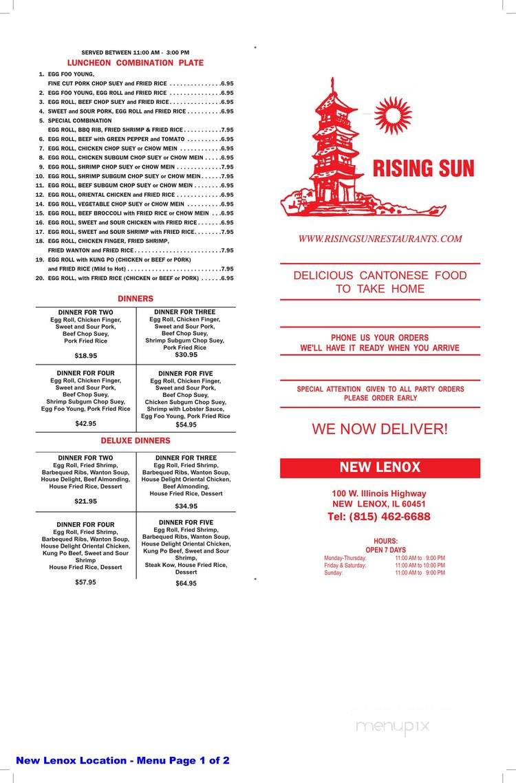 Rising Sun II Chinese Kitchen - Honeoye, NY menu_pic