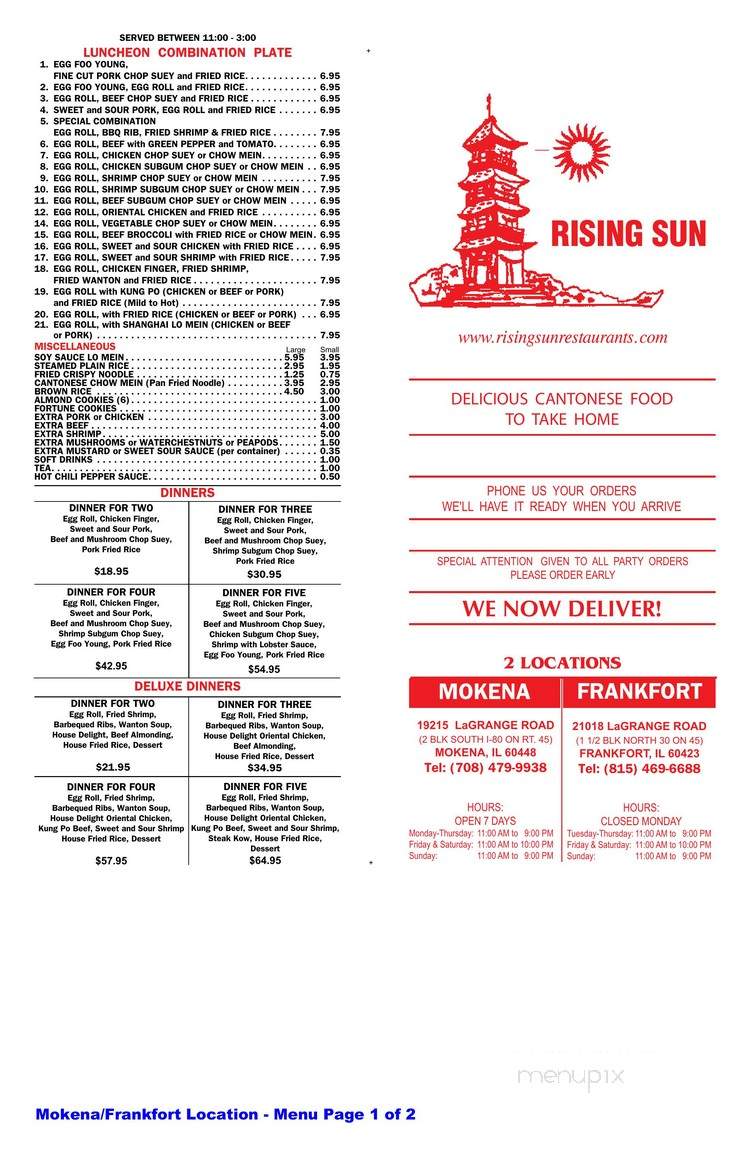 Rising Sun II Chinese Kitchen - Honeoye, NY menu_pic