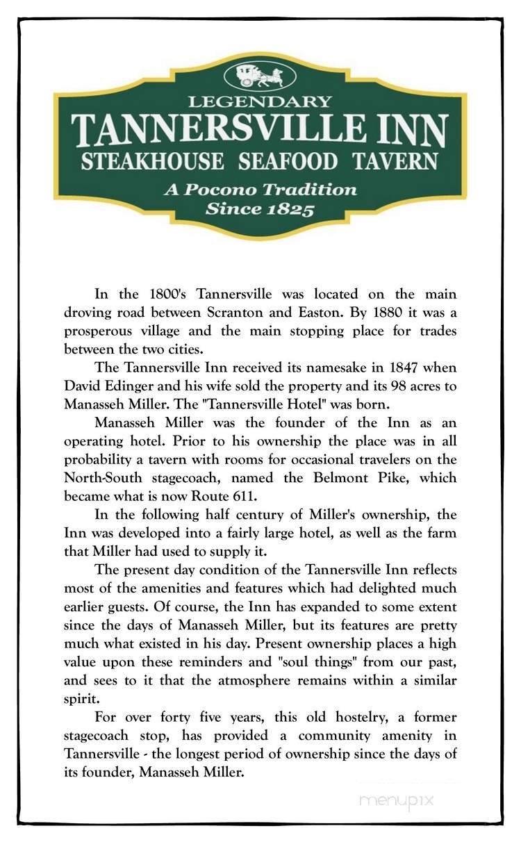 Tannersville Inn - Tannersville, PA menu_pic