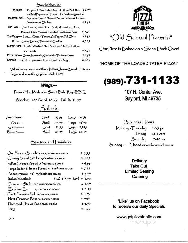 Pizza Tonite - Gaylord, MI menu_pic