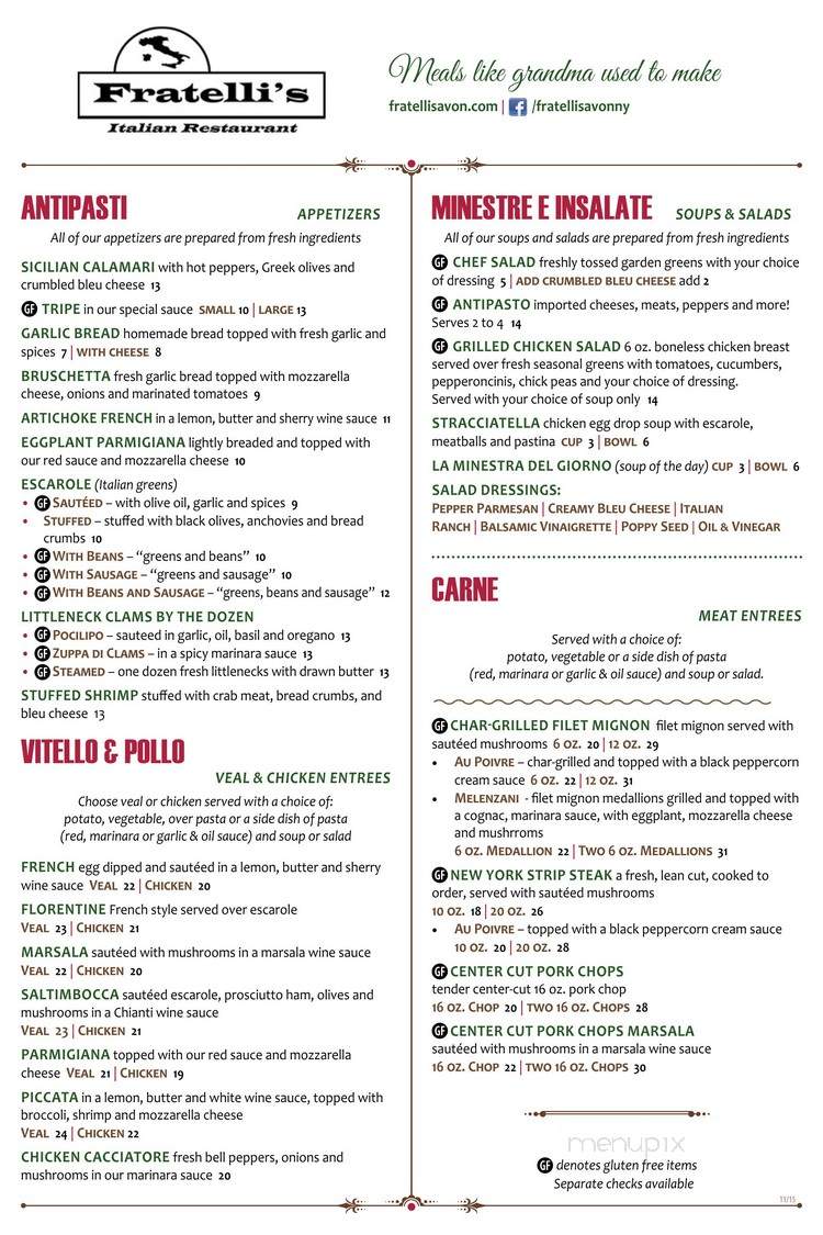 Fratelli's Restaurant - Avon, NY menu_pic