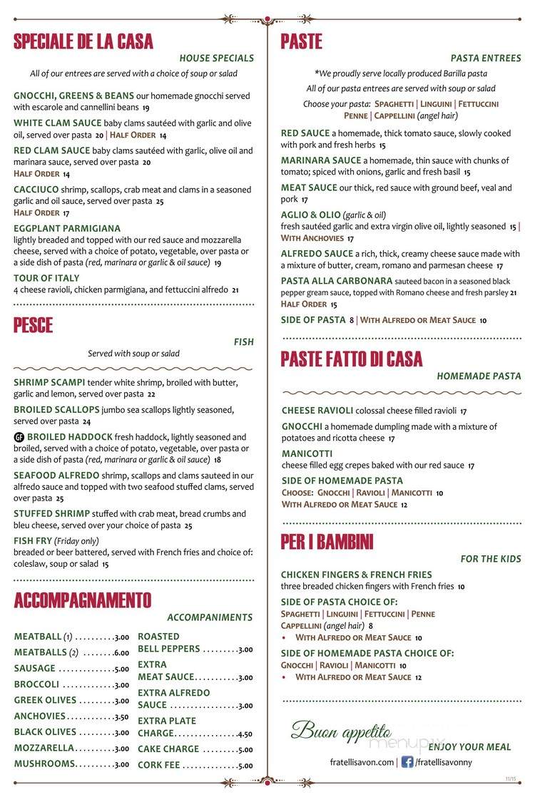 Fratelli's Restaurant - Avon, NY menu_pic