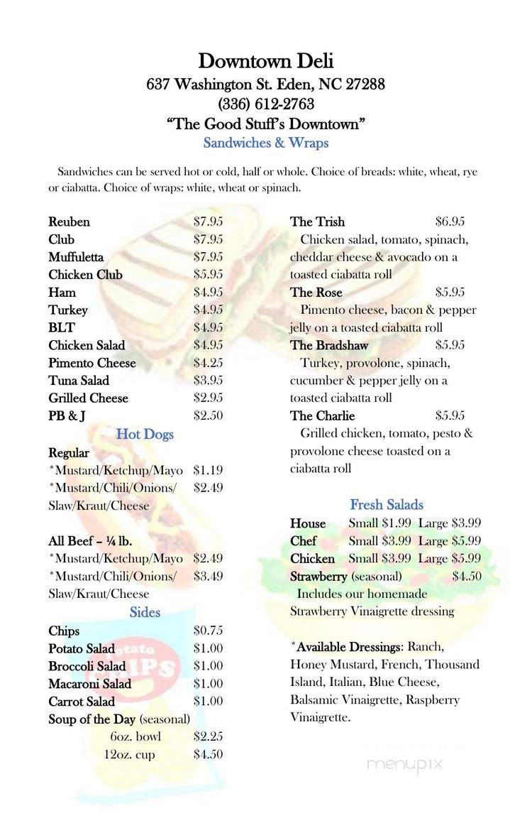 Downtown Deli - Eden, NC menu_pic