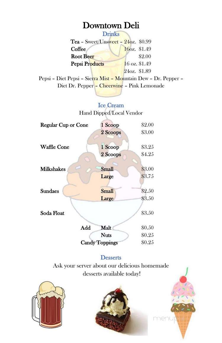 Downtown Deli - Eden, NC menu_pic