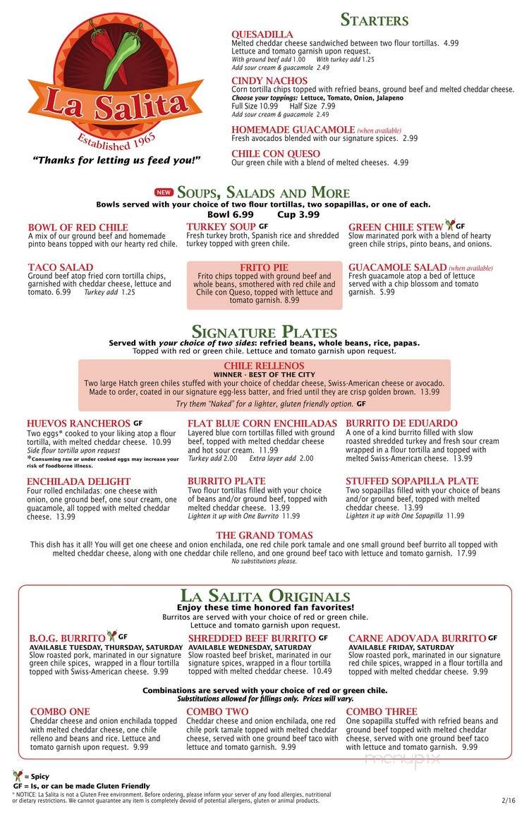 La Salita Restaurant - Albuquerque, NM menu_pic