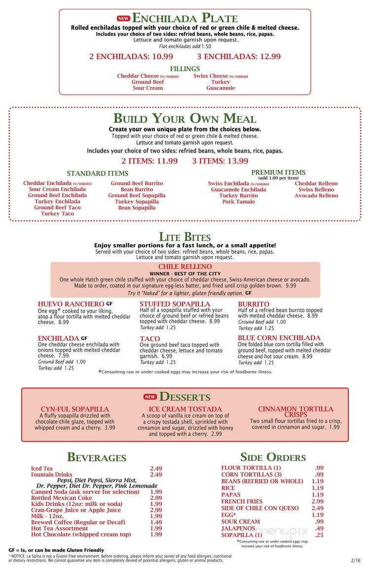 La Salita Restaurant - Albuquerque, NM menu_pic