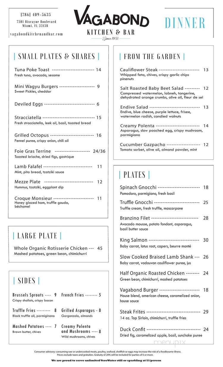 Menu of Vagabond in Cecil, OH 45821