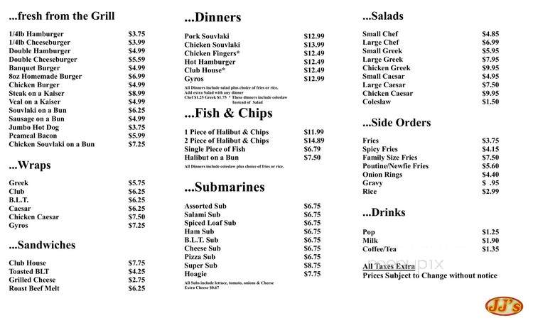 JJ's Steak And Burger - Cobourg, ON menu_pic