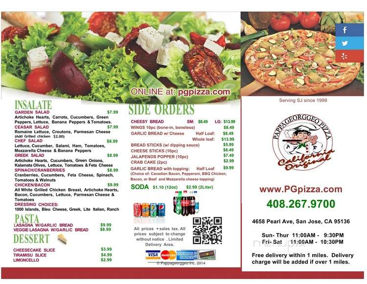 Pappa Georggeo Pizza - San Jose, CA menu_pic