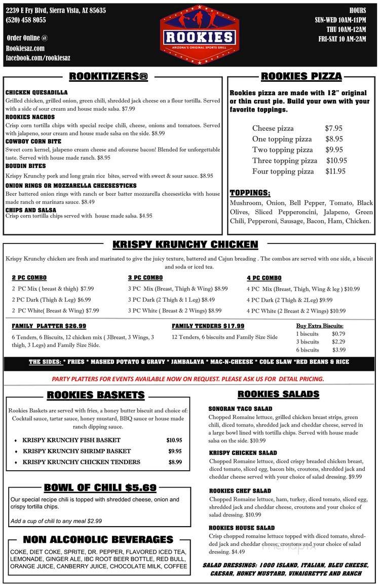 Rookies - Sierra Vista, AZ menu_pic