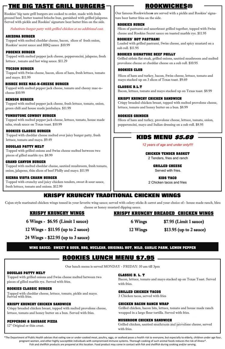 Rookies - Sierra Vista, AZ menu_pic