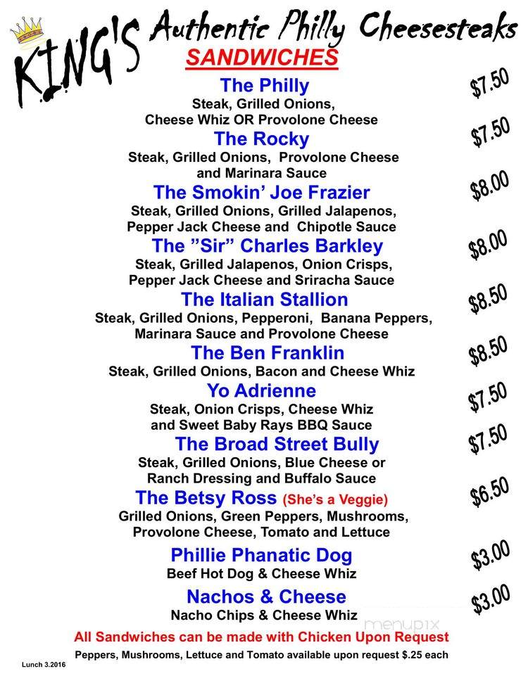 King's Authentic Philly Cheesesteak - Raleigh, NC menu_pic