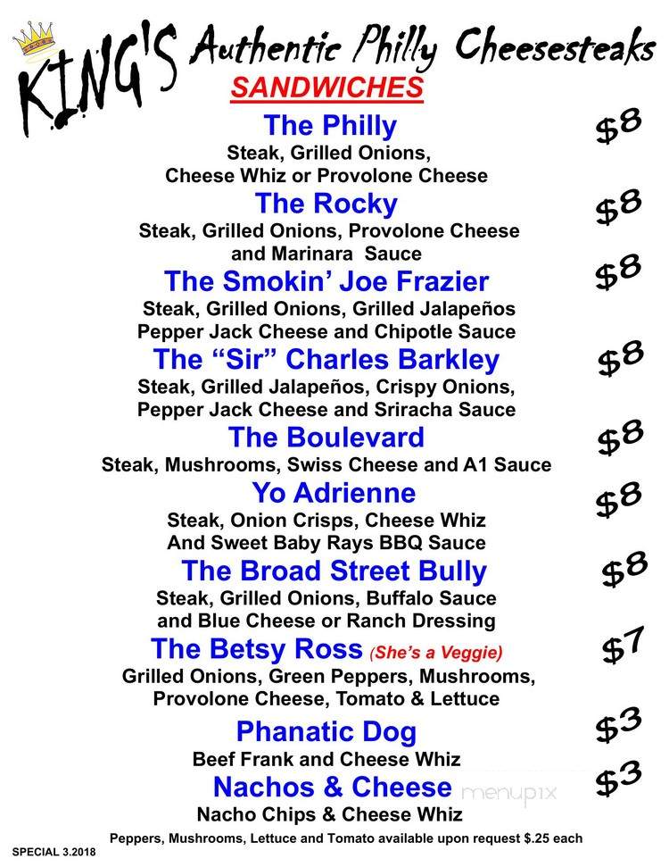 King's Authentic Philly Cheesesteak - Raleigh, NC menu_pic