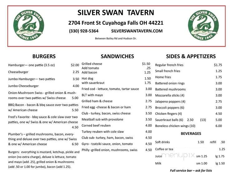 Silver Swan Tavern - Cuyahoga Falls, OH menu_pic
