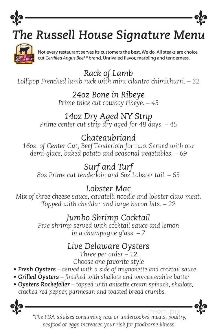 The Russell House Restaurant Inn and Brewery - Hillsboro, MO menu_pic