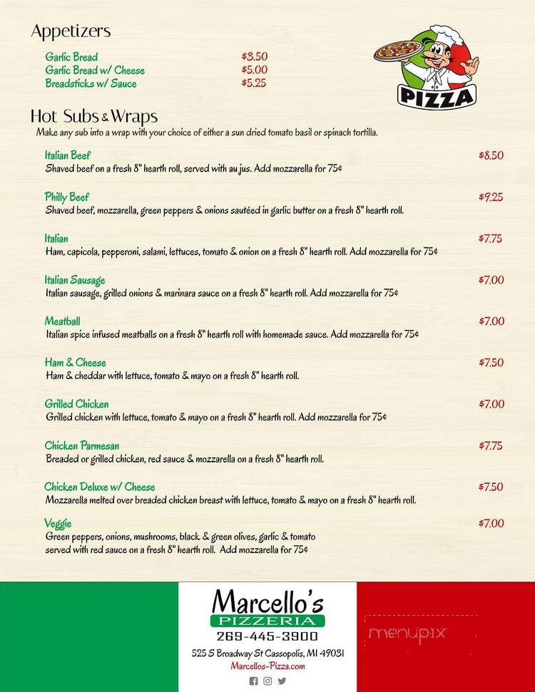Marcello's Pizzeria - Cassopolis, MI menu_pic