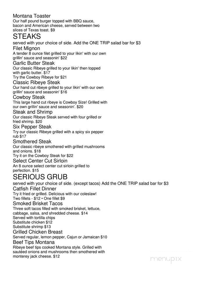 Montana Saloon & Grill - Lincoln, AL menu_pic