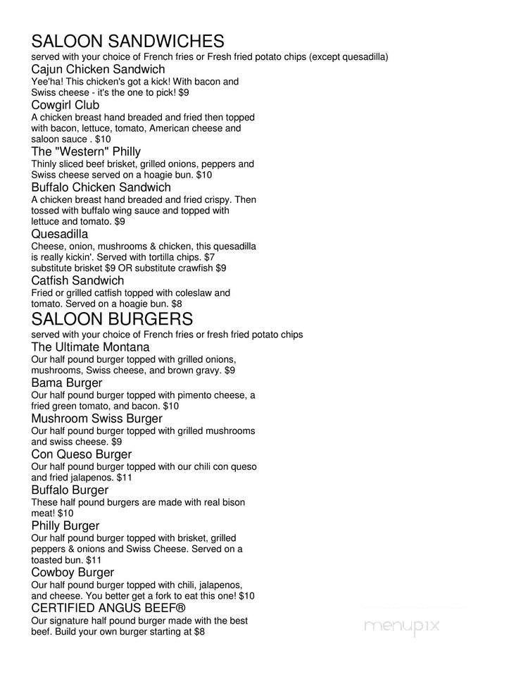 Montana Saloon & Grill - Lincoln, AL menu_pic
