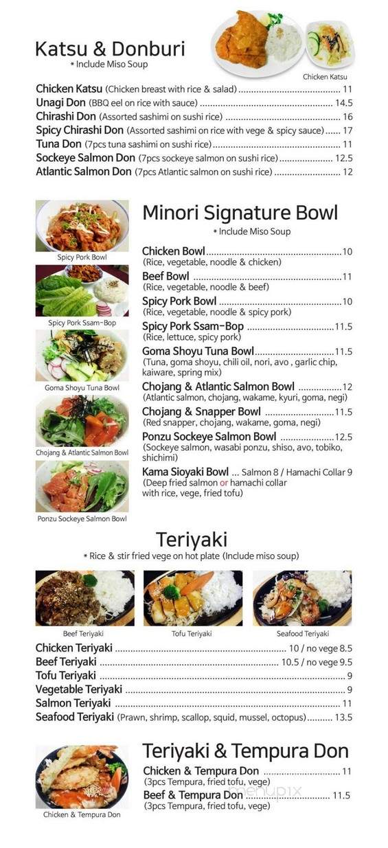 Minori Sushi Restaurant - Delta, BC menu_pic