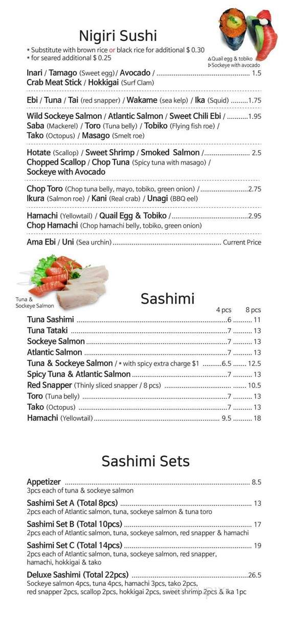 Minori Sushi Restaurant - Delta, BC menu_pic