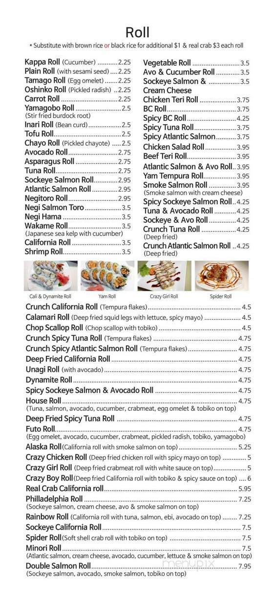 Minori Sushi Restaurant - Delta, BC menu_pic