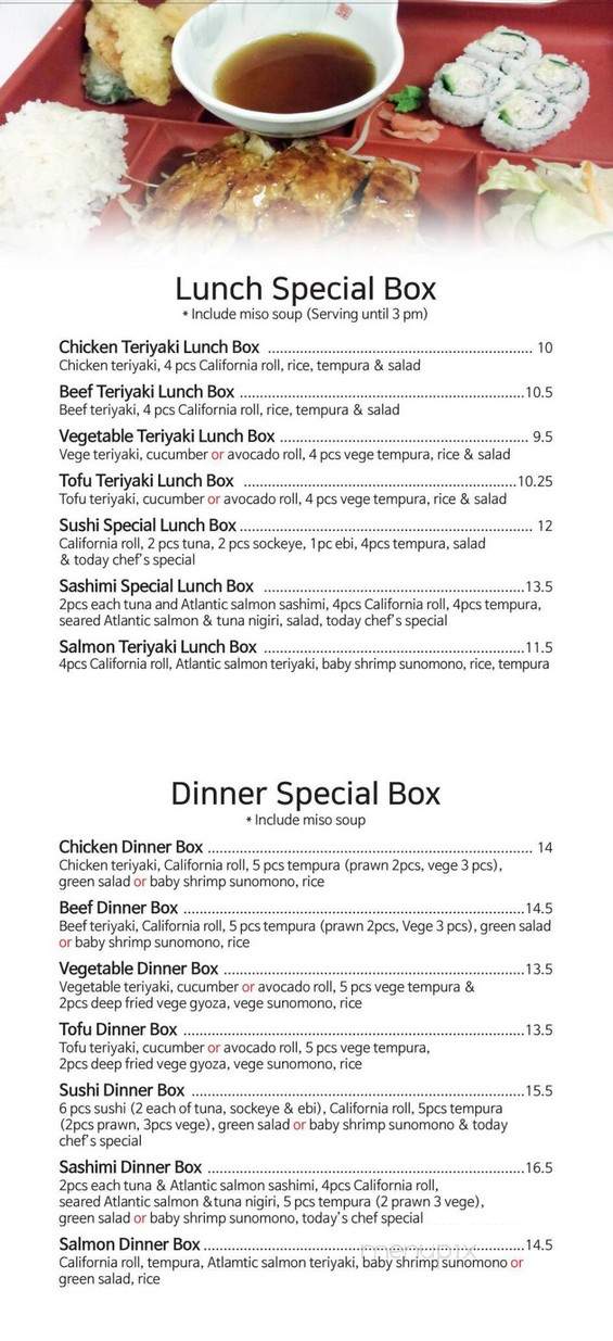 Minori Sushi Restaurant - Delta, BC menu_pic