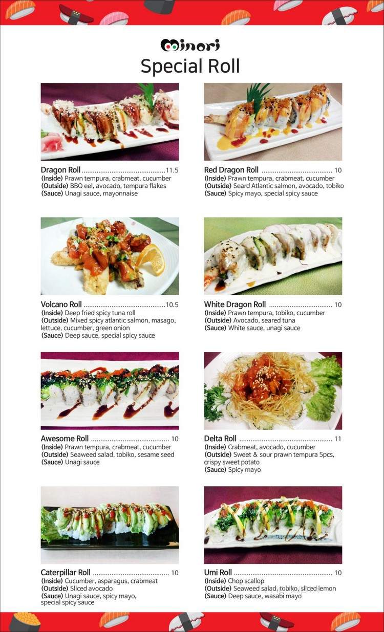 Minori Sushi Restaurant - Delta, BC menu_pic