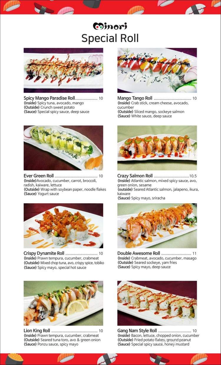 Minori Sushi Restaurant - Delta, BC menu_pic