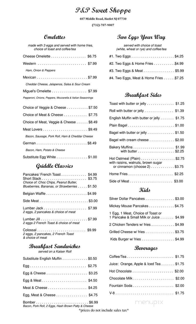 P & P Sweet Shop - Hazlet, NJ menu_pic