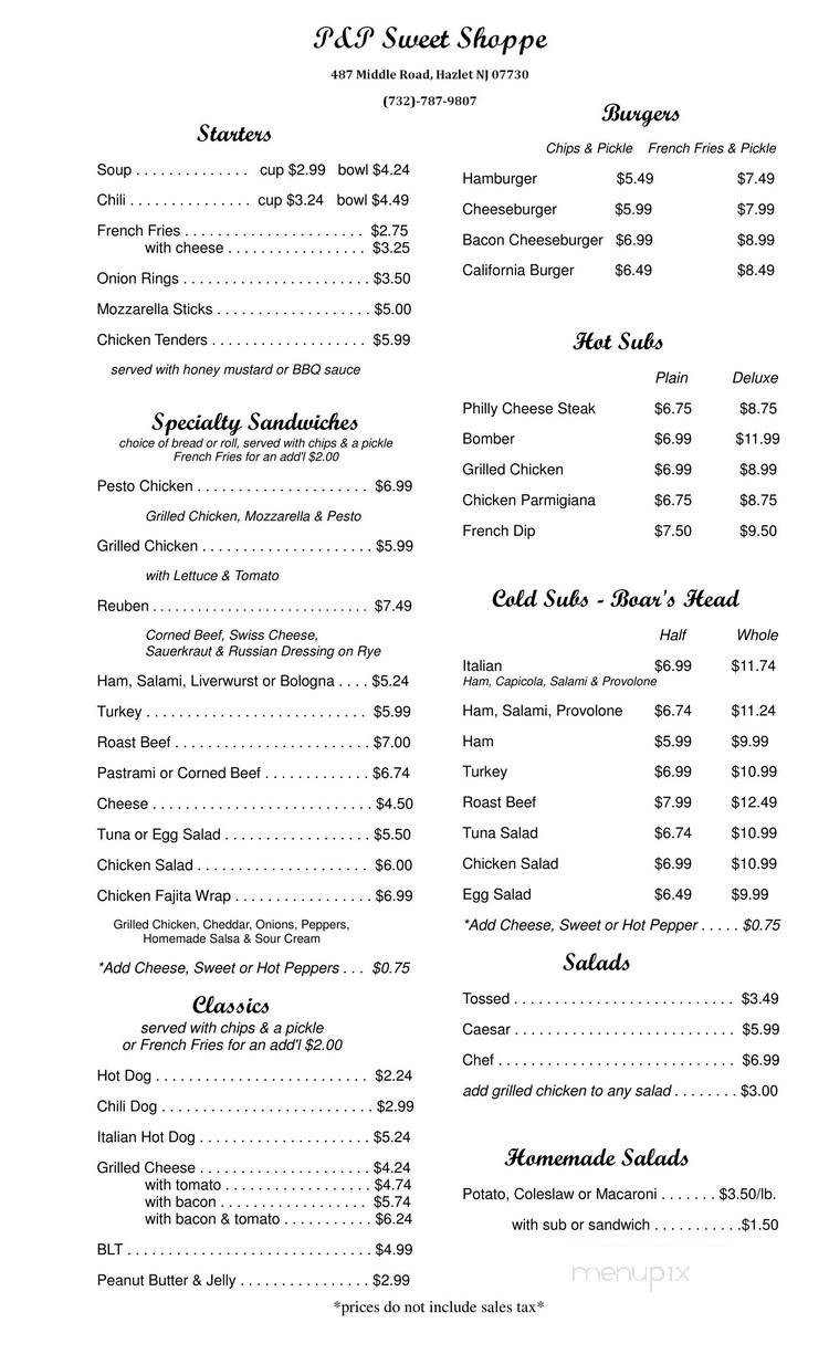 P & P Sweet Shop - Hazlet, NJ menu_pic