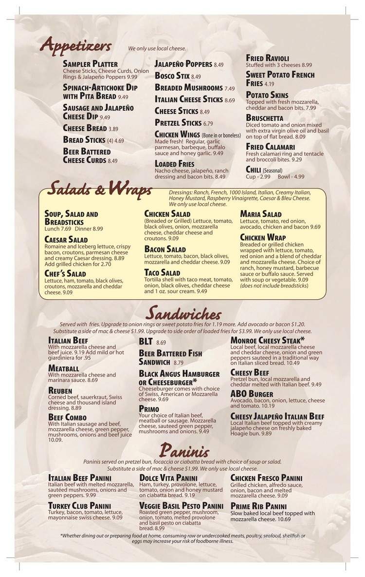 Vinces Restaurant & Pizzeria - Monroe, WI menu_pic