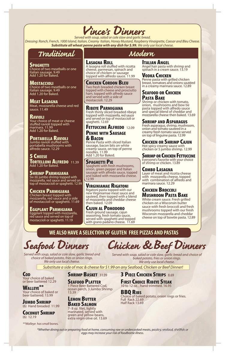 Vinces Restaurant & Pizzeria - Monroe, WI menu_pic