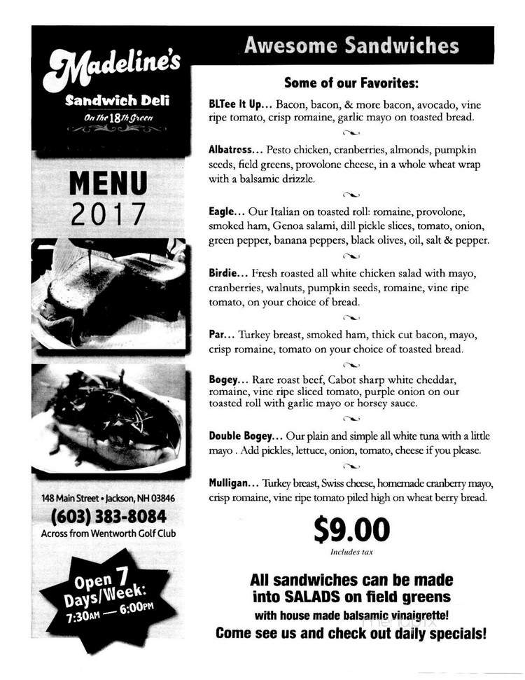 Madeline's Sandwich Deli - Jackson, NH menu_pic