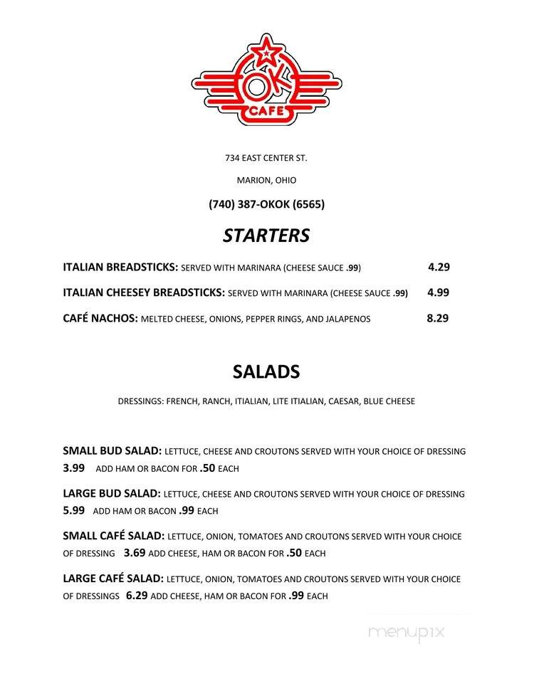 Online Menu of O K Cafe Marion OH