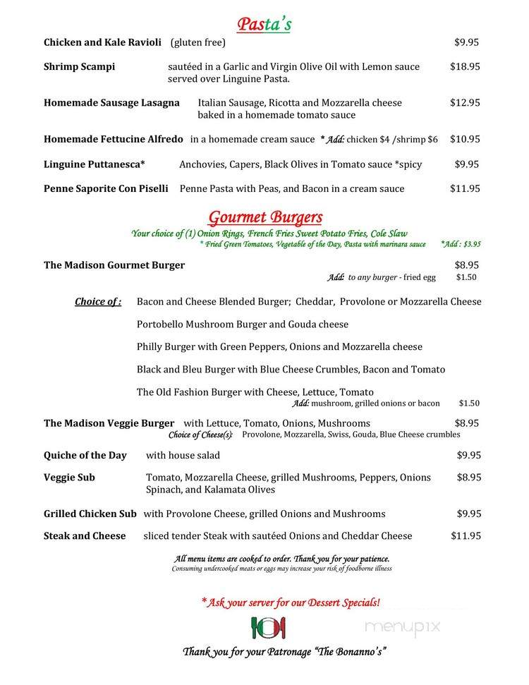 BONANNO'S MADISON INN RESTAURANT - Madison, VA menu_pic