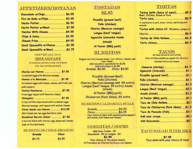 Sergio's Fresh Mexican Grill - Lake Zurich, IL menu_pic