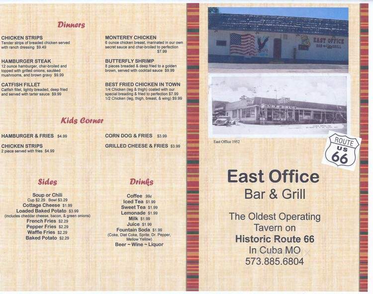 East Office Bar & Grill - Cuba, MO menu_pic