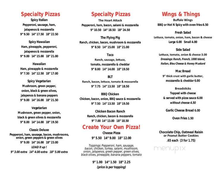 Fat Boys Pizza - Hesperia, MI menu_pic