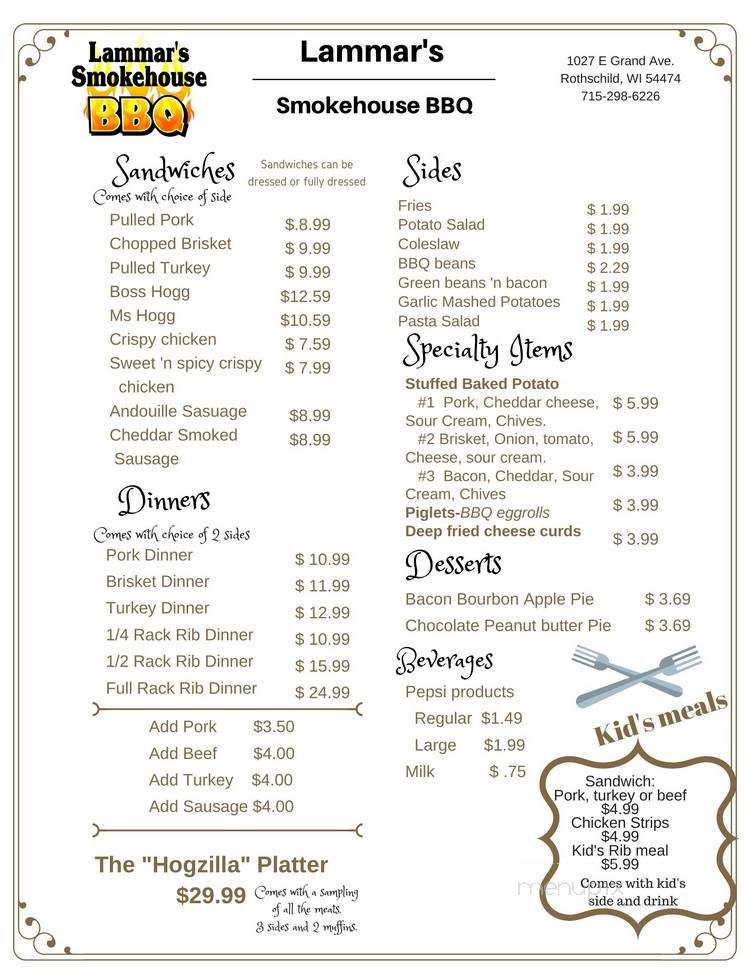 Lammar's Smokehouse BBQ, - Rothschild, WI menu_pic