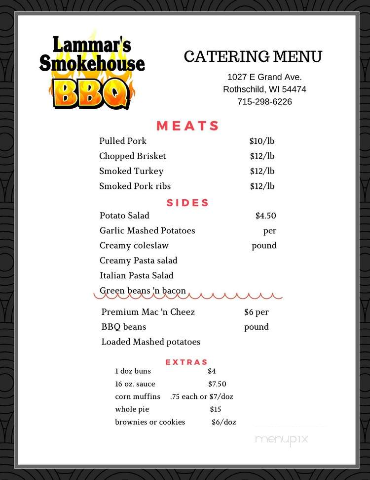 Lammar's Smokehouse BBQ, - Rothschild, WI menu_pic