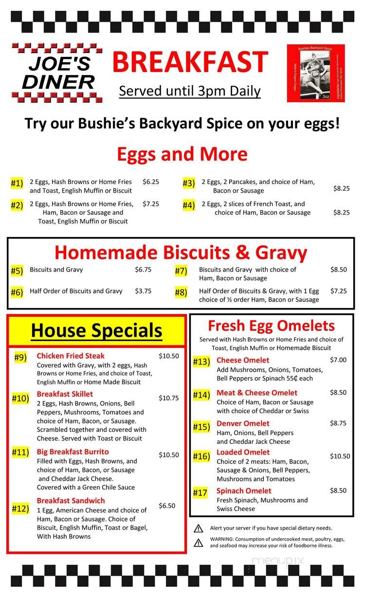 Joe's Diner - Creswell, OR menu_pic