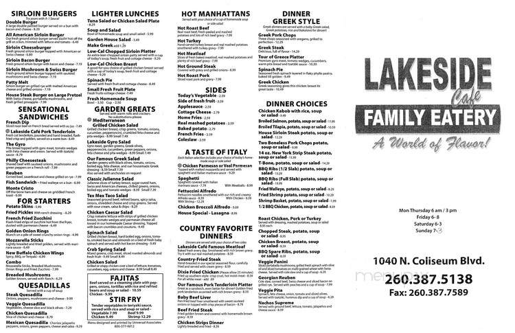Lakeside Cafe - Fort Wayne, IN menu_pic