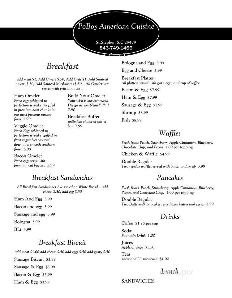 Poboy American Cuisine - Saint Stephen, SC menu_pic