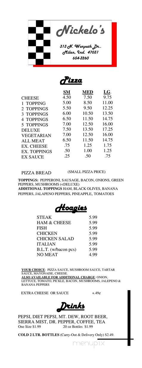 Nickelo's Pizza - Milan, IN menu_pic